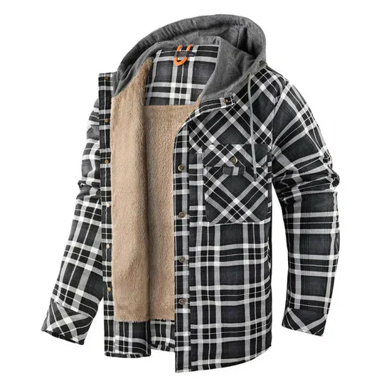 Fashionable Plaid Hoodie Jacket Coat