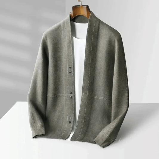 Men's Wool Cardigan Twill Tan - OutfitLondon