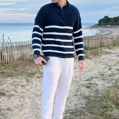 Cozy Navy Men's Knit Crew Neck Sweater - OutfitLondon