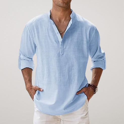 Relaxed Fit Breathable Linen Henley Shirt