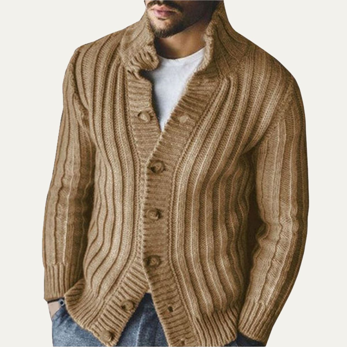 Cozy Men's Knit Crew Neck Sweater Cardigan