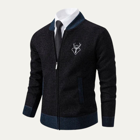 Men's Colorblock Embroidered Crew Neck Cardigan - OutfitLondon