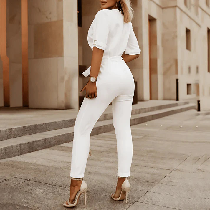 Fari Jumpsuit | Women’s Chic Belted V-Neck Jumpsuit