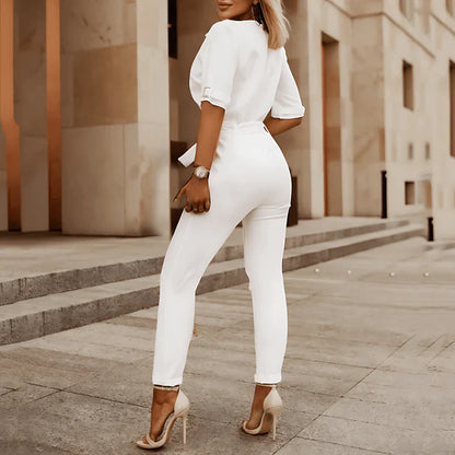 Fari Jumpsuit | Women’s Chic Belted V-Neck Jumpsuit