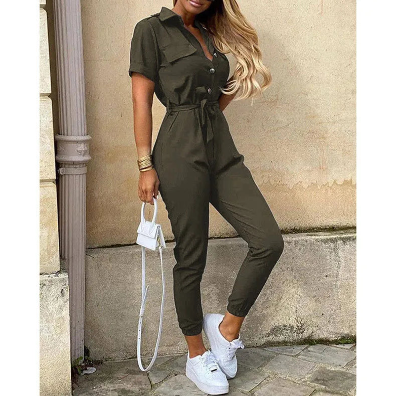 Casual Short Sleeve Cargo Romper