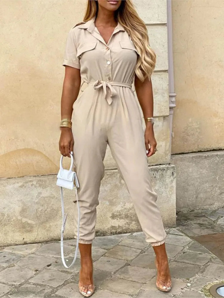 Casual Short Sleeve Cargo Romper - OutfitLondon