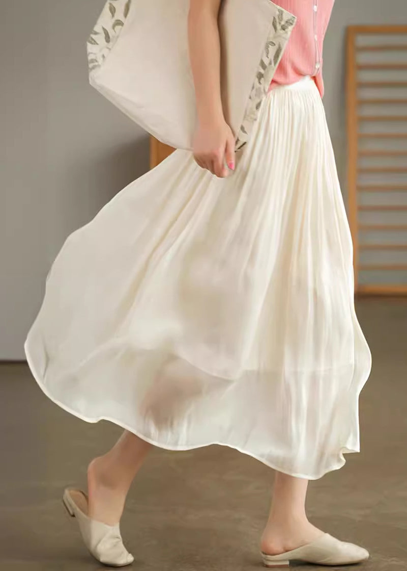 Women's Silk Blend Skirt Elastic Waist Apricot - OutfitLondon