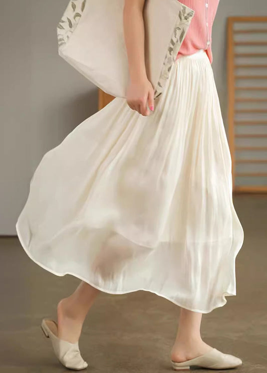 Women's Silk Blend Skirt Elastic Waist Apricot - OutfitLondon