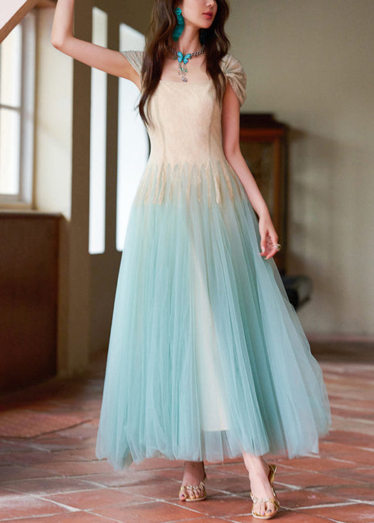 Women's Tulle Maxi Dress Lace Apricot - OutfitLondon