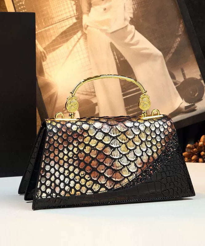 Women's Calfskin Tote Bag Black Gold Zipper Interior Pockets - OutfitLondon