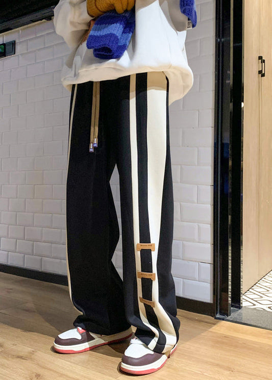 Mens Oversized Cotton Pants Patchwork Beige - OutfitLondon