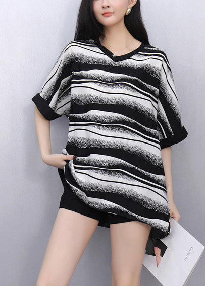 Women's Striped Silk Black Lightweight Breathable - OutfitLondon