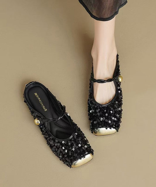 Women's Strappy Sandals Sequin Black Buckle - OutfitLondon