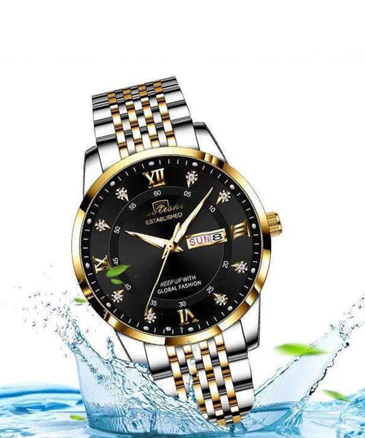 Unisex Stainless Steel Watch Luminous Waterproof Black - OutfitLondon
