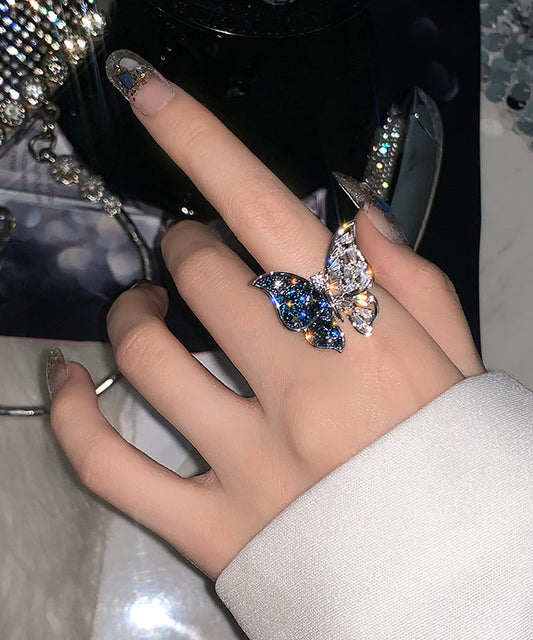 Women's Blue Zircon Butterfly Ring Alloy - OutfitLondon