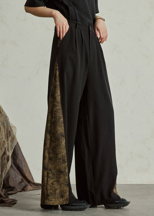 Women's High Waist Wide Leg Pants Cotton Blend Colorblock Print - OutfitLondon