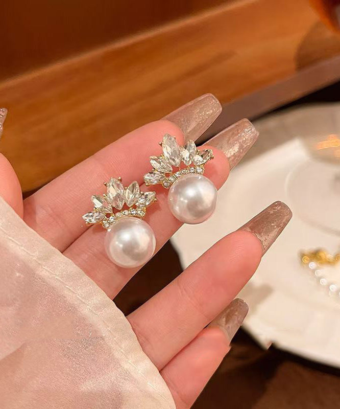 Women's Copper Zircon Pearl Stud Earrings - OutfitLondon