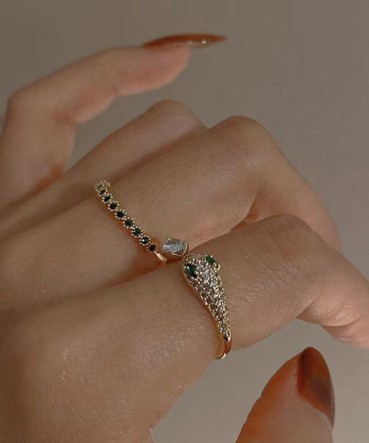Women's Sterling Silver Gold Vermeil Open Rings Set Zircon Stones - OutfitLondon