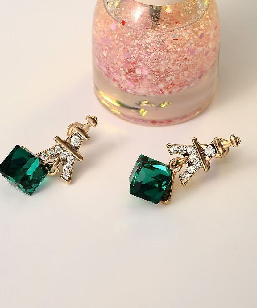 Women's Sterling Silver Green Zircon Drop Earrings - OutfitLondon
