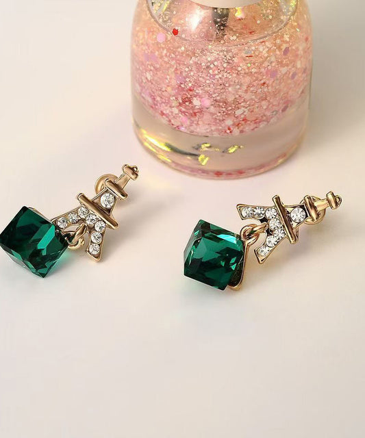 Women's Sterling Silver Green Zircon Drop Earrings - OutfitLondon