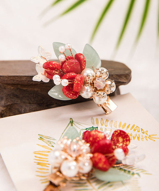 Women's Pearl Hair Pins Multicolor Leaf Design 6cm - OutfitLondon