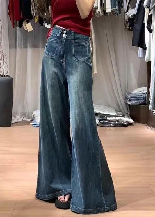 Women's High Waist Denim Pants Navy Elephant Leg Style - OutfitLondon