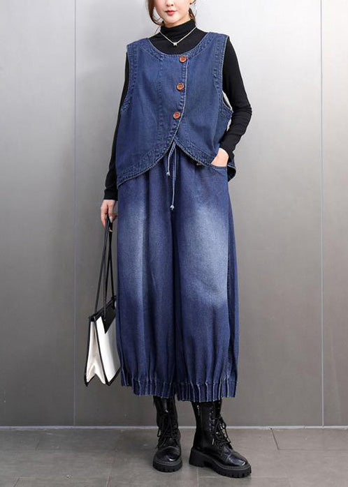 Women's Denim Vest And Harem Pants Set Casual - OutfitLondon