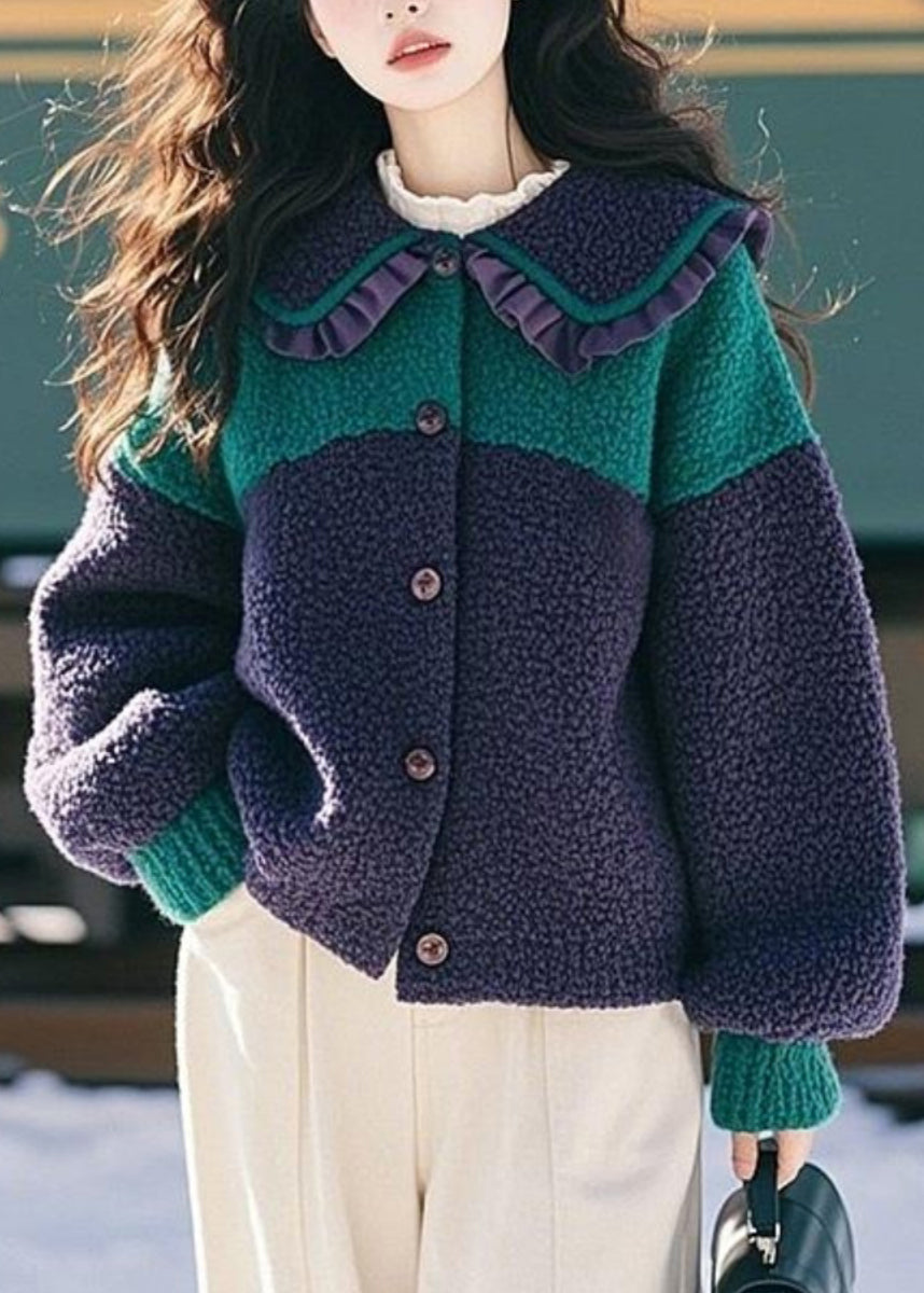 Women's Navy Faux Fur Coat Peter Pan Collar - OutfitLondon