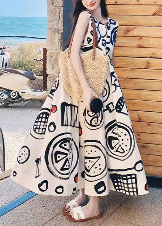 Women's Cotton Maxi Dress Sleeveless Graffiti Print Breathable - OutfitLondon