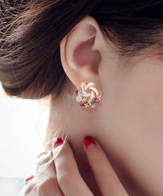 Women's Zircon Stud Earrings Floral Rainbow - OutfitLondon