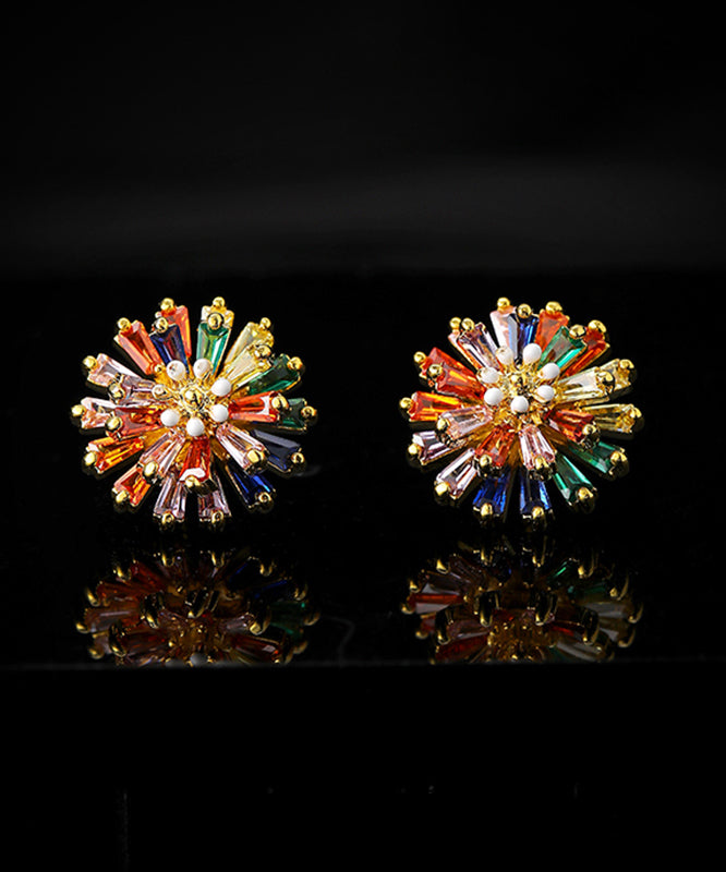 Women's Gold Tone Stud Earrings Rainbow Crystal Copper - OutfitLondon