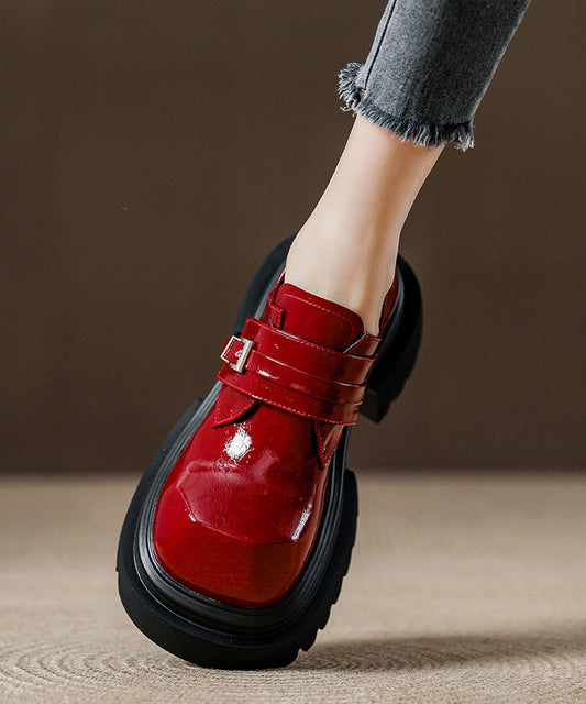 Women's Red Platform Moccasins Faux Leather Cushioned - OutfitLondon