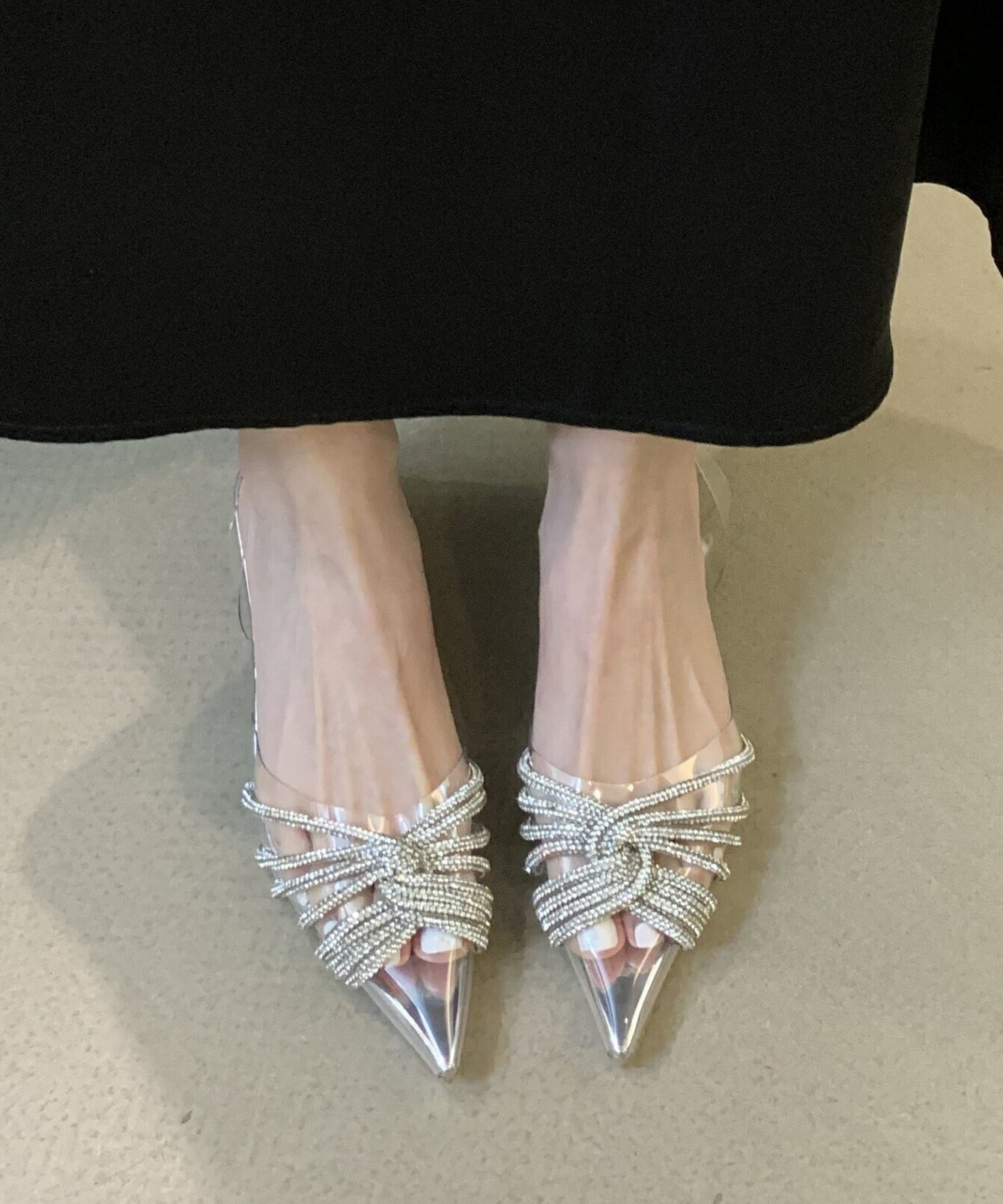 Women's Transparent Sandals Pointed Toe 4cm Heel Silver - OutfitLondon
