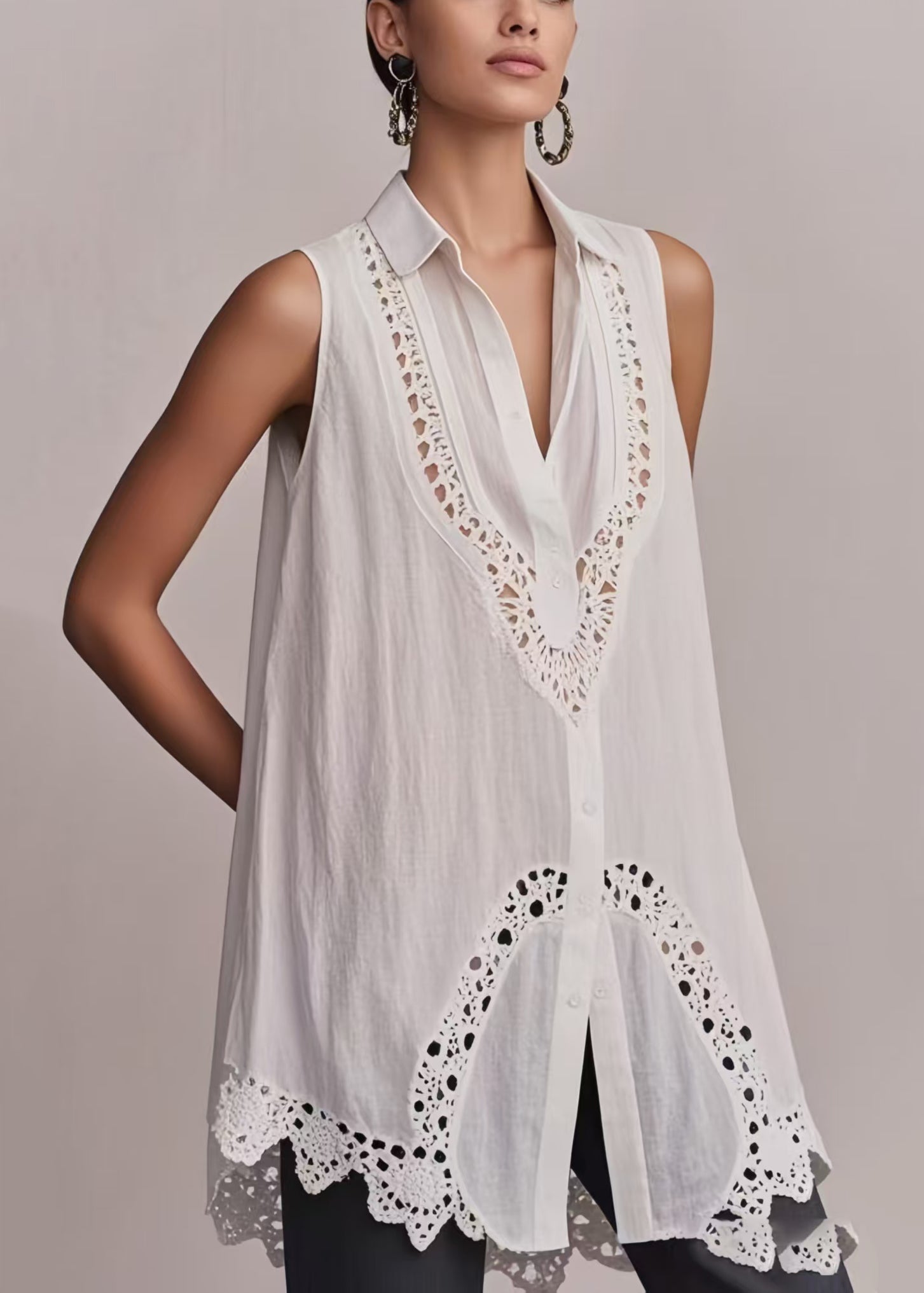 Women's Crochet Cardigan Openwork White Cotton Lightweight - OutfitLondon