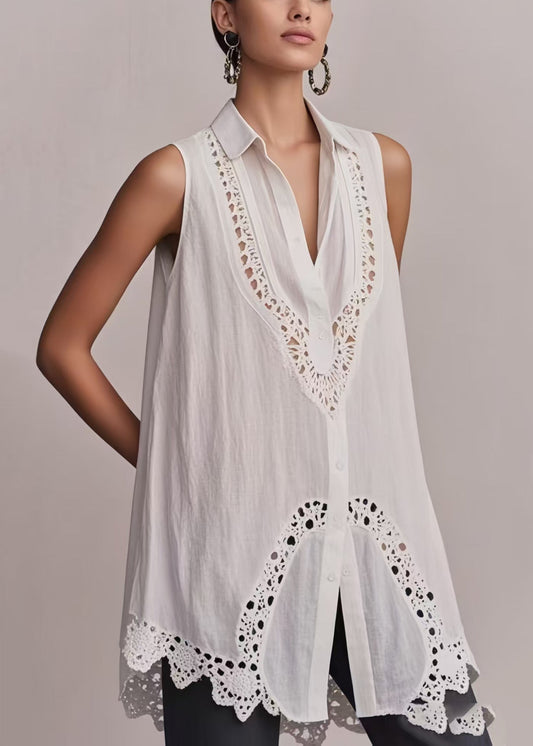 Women's Crochet Cardigan Openwork White Cotton Lightweight - OutfitLondon