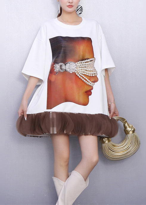 Women's White Cotton Mini Dress Pearl Embellished - OutfitLondon