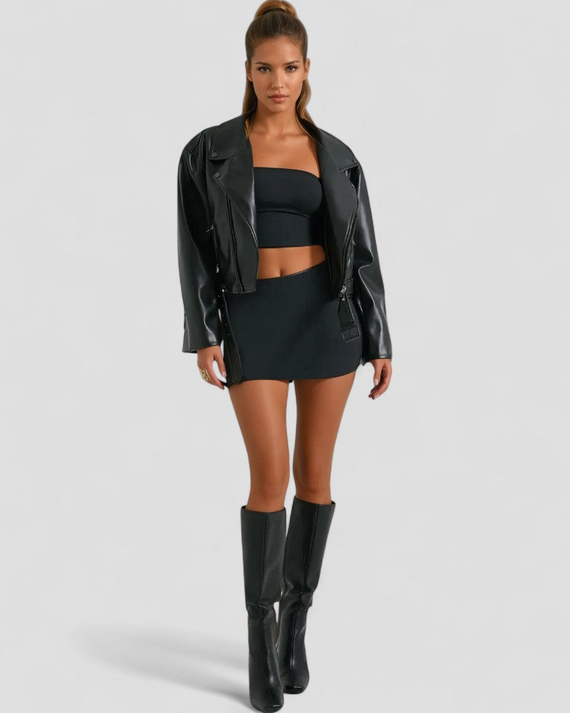 Classic Short Biker Leather Jacket - OutfitLondon