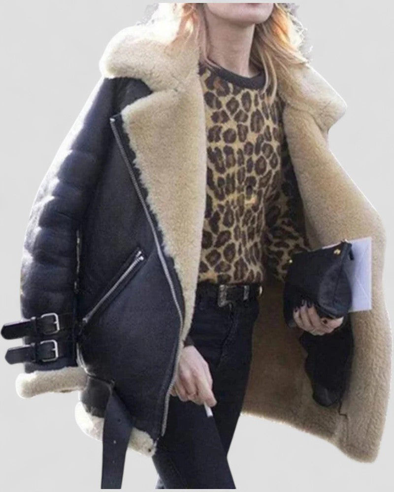 Ladies' Synthetic Leather Coat - OutfitLondon