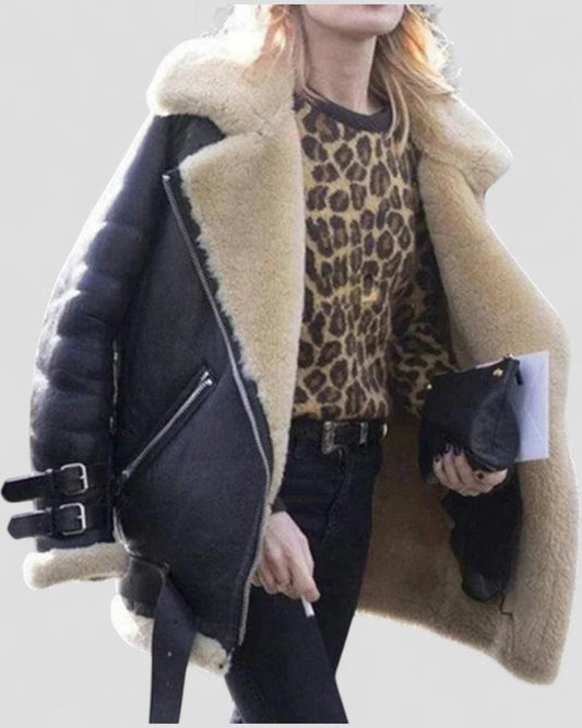Ladies' Synthetic Leather Coat - OutfitLondon