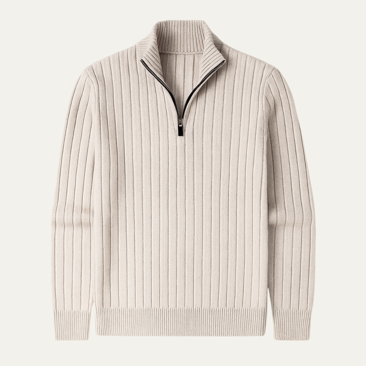 Warm Crew Neck Ribbed Knit Half Zip Sweater - OutfitLondon
