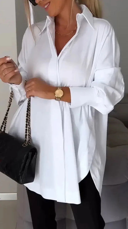 Fawnia Shirt | Oversized Long Sleeve Lapel Blouse