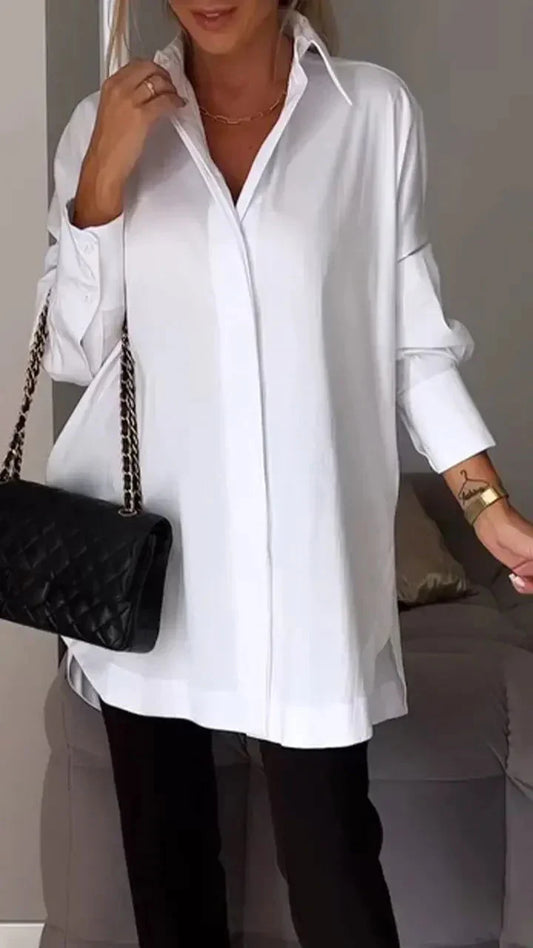 Relaxed Fit Long Sleeve Button Down Shirt - OutfitLondon