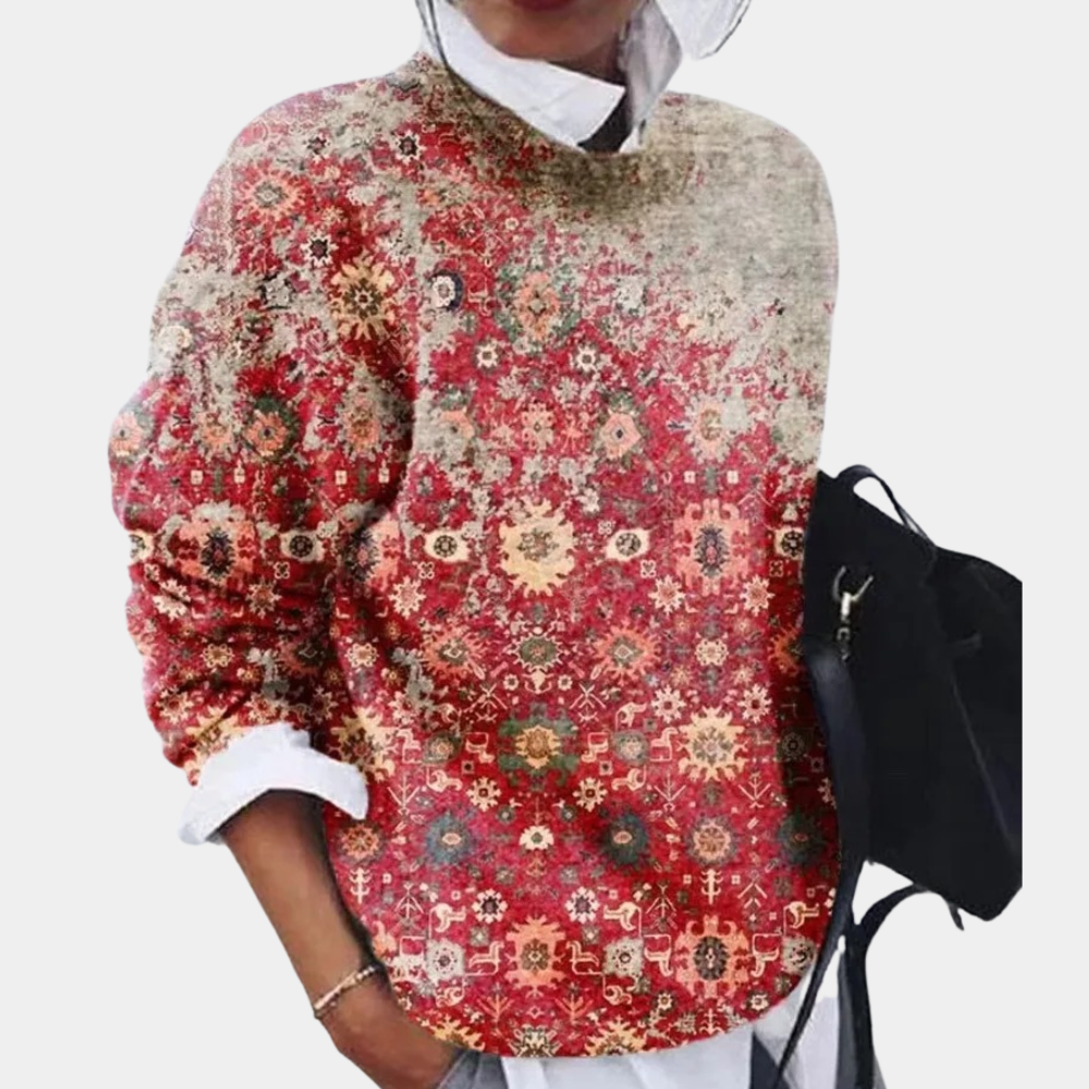 Vibrant Print Crew Neck Sweater for Ladies
