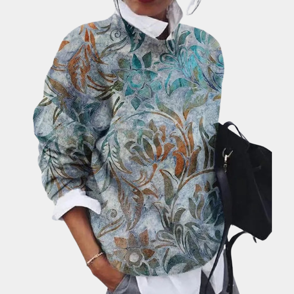 Vibrant Print Crew Neck Sweater for Ladies
