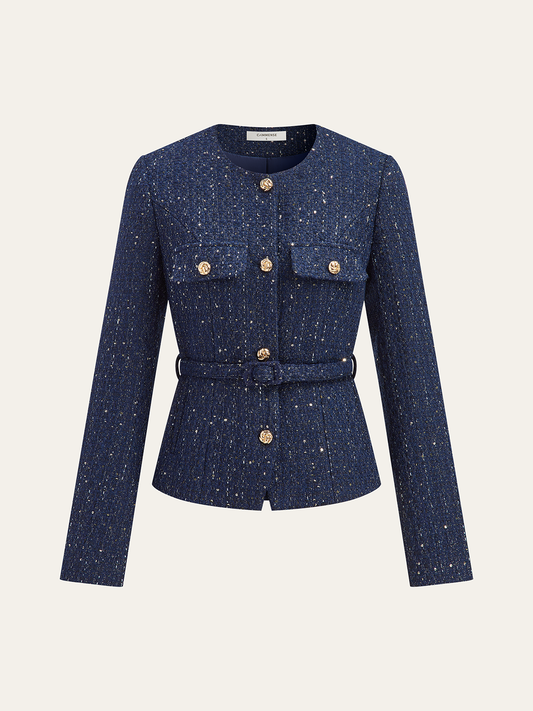 Chic Gold Trimmed Tweed Women's Jacket - OutfitLondon
