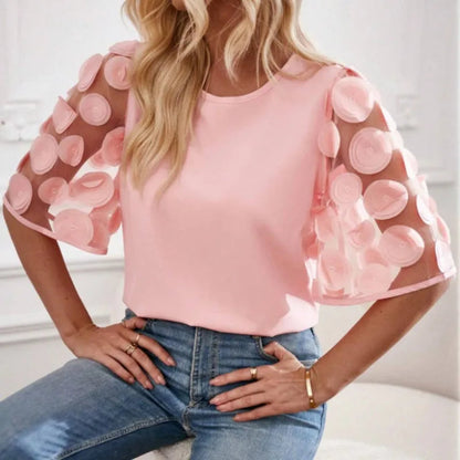Ladies Breathable Mesh Panel Blouse Top - OutfitLondon