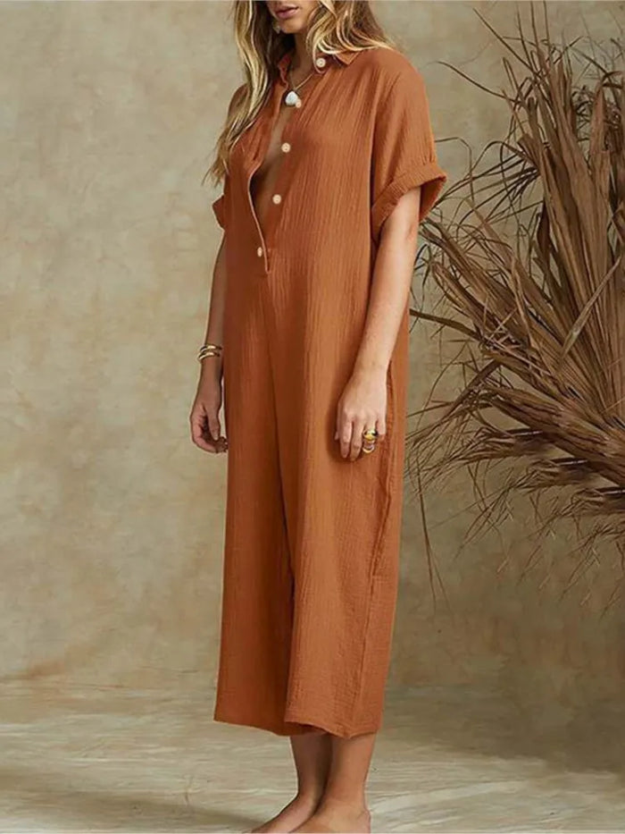 Ferryn Jumpsuit | Casual Loose Fit Button-Down Cropped Jumpsuit