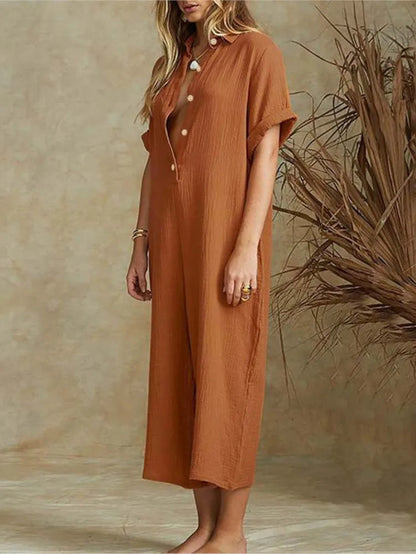 Ferryn Jumpsuit | Casual Loose Fit Button-Down Cropped Jumpsuit