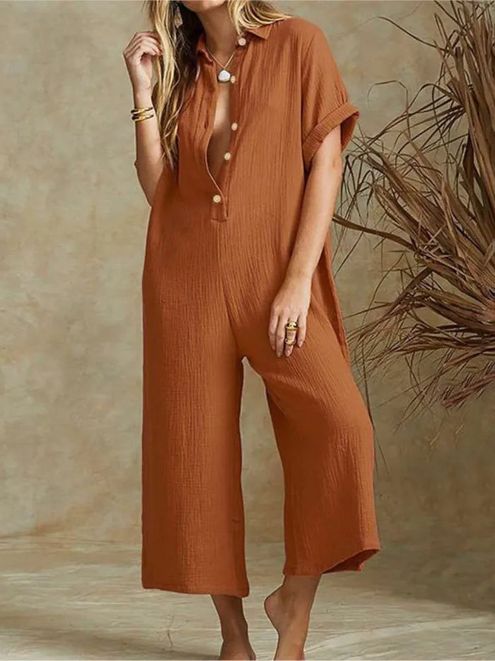 Ferryn Jumpsuit | Casual Loose Fit Button-Down Cropped Jumpsuit