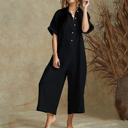Ferryn Jumpsuit | Casual Loose Fit Button-Down Cropped Jumpsuit